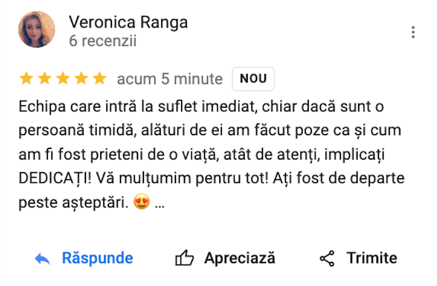 Recenzie fotograf nunta - Veronica Ranga despre experiența cu echipa de fotografie la nuntă